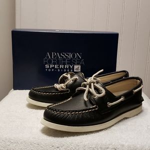Sperry Topsiders, black leather, 7